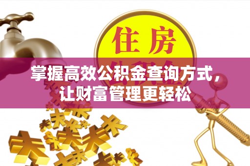 湛江掌握高效公积金查询方式，让财富管理更轻松